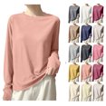 thumbnail image 1 of XRoczxe Women Crew Neck Ribbed Long Sleeve Slim Fit Thermal Top Soft Skin-Friendly Windproof Warm Base Layer Multi Fresh Solid Color Casual Winter Layering Shirt, 1 of 5