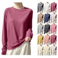 thumbnail image 1 of XRoczxe Women Crew Neck Ribbed Long Sleeve Slim Fit Thermal Top Soft Skin-Friendly Windproof Warm Base Layer Multi Fresh Solid Color Casual Winter Layering Shirt, 1 of 5