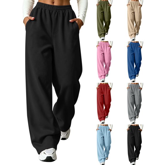 XRoczxe Women Elastic Drawstring Wide Leg Sweatpants Draped Wrinkle Resistant Soft Loose Casual Street Trousers Deep Side Pockets Multi Solid Fresh Colors