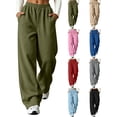 thumbnail image 1 of XRoczxe Women Elastic Drawstring Wide Leg Sweatpants Draped Wrinkle Resistant Soft Loose Casual Street Trousers Deep Side Pockets Multi Solid Fresh Colors, 1 of 6