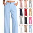 thumbnail image 1 of XRoczxe Women High Waist Wide Leg Dress Pants Button Zipper Closure Casual Trousers With Side Pockets Multi Solid Color All Figure Fit Office Daily Wear, 1 of 7