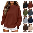 thumbnail image 1 of XRoczxe Women Mock Neck Long Sleeve Sweatshirt Solid Loose Side Split Pullover Casual Fleece Crewneck Top Relaxed Daily Basic Sweat Tops Multiple Neutral Solid Colors Red, 1 of 9