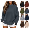 thumbnail image 1 of XRoczxe Women Mock Neck Long Sleeve Sweatshirt Solid Loose Side Split Pullover Casual Fleece Crewneck Top Relaxed Daily Basic Sweat Tops Multiple Neutral Solid Colors Dark Gray, 1 of 9