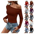 thumbnail image 1 of XRoczxe Women Off Shoulder Long Sleeve Top Ruched Slim Fit Solid Blouse Soft Stretch Casual Shirt, Can Be Worn Alone or Layered, 1 of 6