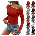 thumbnail image 1 of XRoczxe Women Off Shoulder Long Sleeve Top Ruched Slim Fit Solid Blouse Soft Stretch Casual Shirt, Can Be Worn Alone or Layered, 1 of 6