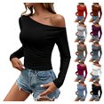 thumbnail image 1 of XRoczxe Women Off Shoulder Long Sleeve Top Ruched Slim Fit Solid Blouse Soft Stretch Casual Shirt, Can Be Worn Alone or Layered, 1 of 3