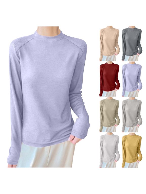 Women Raglan Shoulder Ribbed Mock Neck Slim Fit Long Sleeve Thermal Top Soft Skin-Friendly Windproof Warm Base Layer Multi Fresh Solid Color Winter Layering Shirt