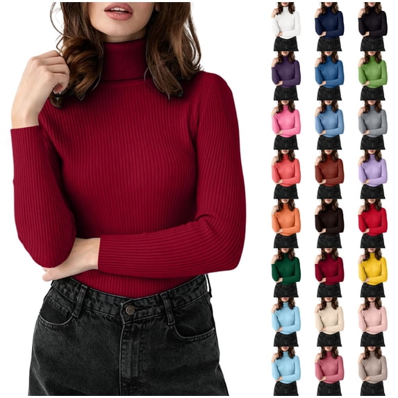 XRoczxe Women Ribbed Turtleneck Long Sleeve Knit Top, Slim Fit Basic Pullover, Versatile Fall Winter Layering Sweater