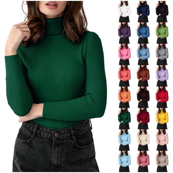 XRoczxe Women Ribbed Turtleneck Long Sleeve Knit Top, Slim Fit Basic Pullover, Versatile Fall Winter Layering Sweater
