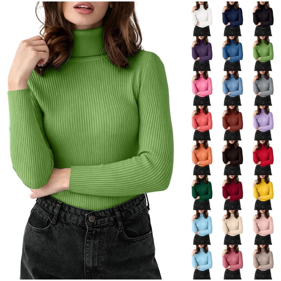 XRoczxe Women Ribbed Turtleneck Long Sleeve Knit Top, Slim Fit Basic Pullover, Versatile Fall Winter Layering Sweater