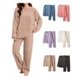 thumbnail image 1 of XRoczxe Women’s 2‑Piece Fleece Pajama Set, Cable‑Textured Long‑Sleeve Crew‑Neck Top & Wide‑Leg Sleep Pants Loungewear, 1 of 9