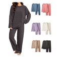 thumbnail image 1 of XRoczxe Women’s 2‑Piece Fleece Pajama Set, Cable‑Textured Long‑Sleeve Crew‑Neck Top & Wide‑Leg Sleep Pants Loungewear, 1 of 9
