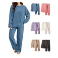 thumbnail image 1 of XRoczxe Women’s 2‑Piece Fleece Pajama Set, Cable‑Textured Long‑Sleeve Crew‑Neck Top & Wide‑Leg Sleep Pants Loungewear, 1 of 9