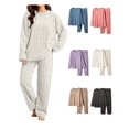 thumbnail image 1 of XRoczxe Women’s 2‑Piece Fleece Pajama Set, Cable‑Textured Long‑Sleeve Crew‑Neck Top & Wide‑Leg Sleep Pants Loungewear, 1 of 9