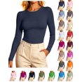 thumbnail image 1 of XRoczxe Women’s Crew Neck Long‑Sleeve Fitted Basic Shirt, Solid‑Color Stretchy Casual Layering Top, 1 of 6