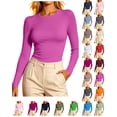 thumbnail image 1 of XRoczxe Women’s Crew Neck Long‑Sleeve Fitted Basic Shirt, Solid‑Color Stretchy Casual Layering Top, 1 of 6