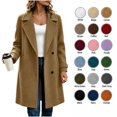 thumbnail image 1 of XRoczxe Women's Double Breasted Long Coat, Notched Lapel Wool Blend Overcoat, Elegant Solid Color Winter Jacket with Pockets for Work Daily Wear, 1 of 7