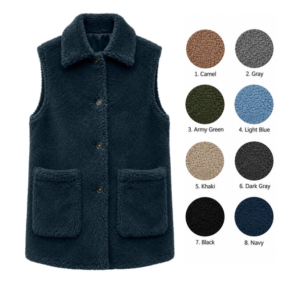 XRoczxe Women's Fuzzy Sherpa Vest, Button Down Sleeveless Fleece Jacket with Pockets, Soft Warm Winter Layering Waistcoat for Fall & Cold Weather