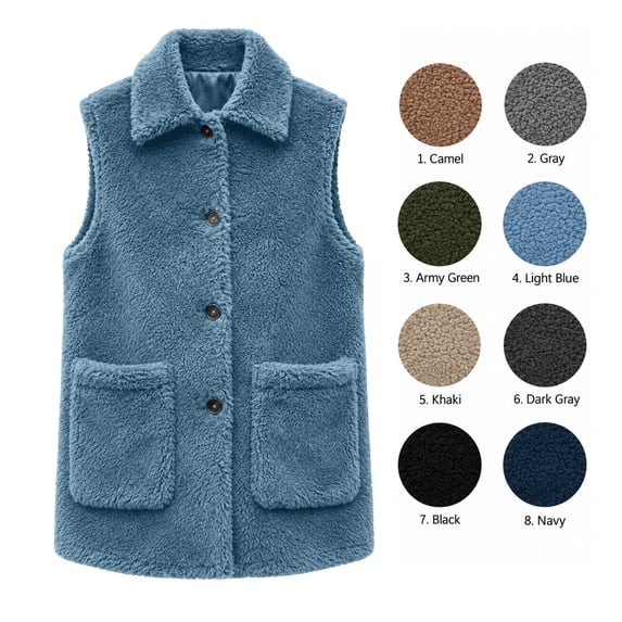 XRoczxe Women's Fuzzy Sherpa Vest, Button Down Sleeveless Fleece Jacket with Pockets, Soft Warm Winter Layering Waistcoat for Fall & Cold Weather