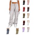 thumbnail image 1 of XRoczxe Women’s High Waist Cargo Pants, Casual Loose Wide Leg Drawstring Jogger Trousers with Multi‑Pockets, 1 of 6