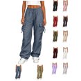 thumbnail image 1 of XRoczxe Women’s High Waist Cargo Pants, Casual Loose Wide Leg Drawstring Jogger Trousers with Multi‑Pockets, 1 of 6