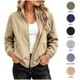 thumbnail image 1 of XRoczxe Women's Lightweight Bomber Jacket, Zip Up Windbreaker Coat with Zipper Pockets, Casual Stand Collar Spring Fall Outerwear for Travel & Daily Wear, 1 of 7