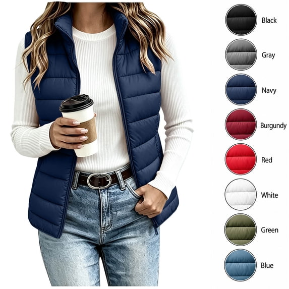XRoczxe Women's Lightweight Puffer Vest, Stand Collar Sleeveless Zip Up Jacket, Quilted Gilet with Pockets for Fall Winter Outdoor Casual Wear