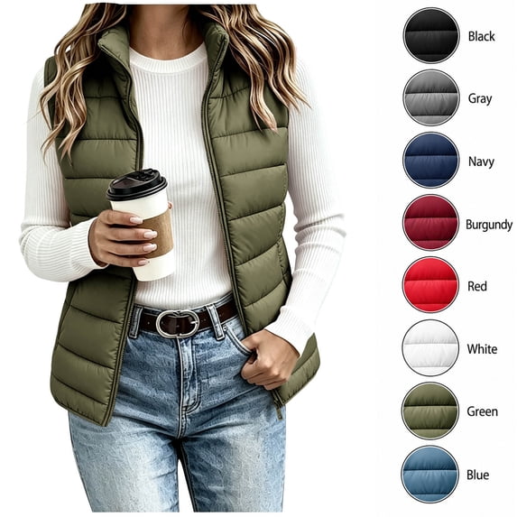 XRoczxe Women's Lightweight Puffer Vest, Stand Collar Sleeveless Zip Up Jacket, Quilted Gilet with Pockets for Fall Winter Outdoor Casual Wear