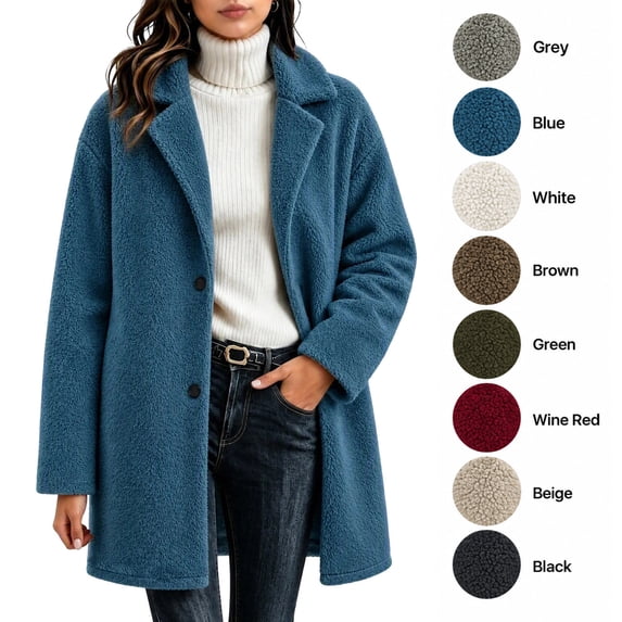 XRoczxe Women's Long Sherpa Coat, Open Front Fuzzy Fleece Jacket with Lapel Collar, Soft Warm Winter Teddy Outerwear for Casual Daily Wear & Layering