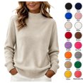 thumbnail image 1 of XRoczxe Women's Mock Neck Pullover Sweater, Soft Knit Long Sleeve Top, Casual Loose Fit Solid Color Jumper for Fall Winter Daily Wear Office, 1 of 6