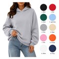 thumbnail image 1 of XRoczxe Women's Pullover Hoodie, Long Sleeve Fleece Sweatshirt with Kangaroo Pocket, Soft Casual Loose Fit Hooded Top for Fall Winter Lounge & Daily Wear, 1 of 8