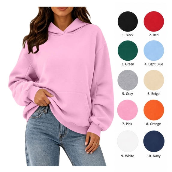 XRoczxe Women's Pullover Hoodie, Long Sleeve Fleece Sweatshirt with Kangaroo Pocket, Soft Casual Loose Fit Hooded Top for Fall Winter Lounge & Daily Wear