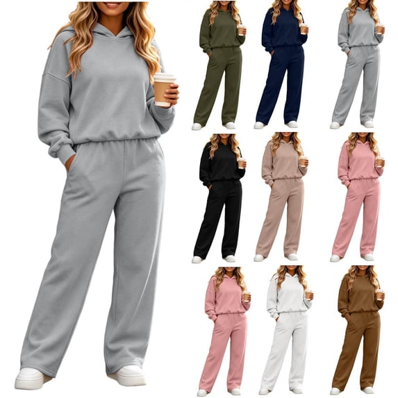 XRoczxe Women's Solid-Color High-Waisted Slim-Fit Casual Pants & Long-Sleeve Sweatshirt Set | Casual Sporty Style, Available in Multiple Colors Gray