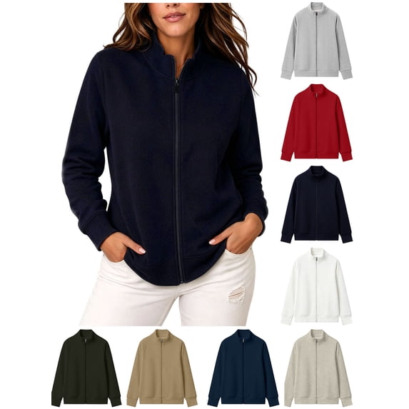 XRoczxe Women's Stand-Collar Full-Zip Jacket – Casual Long-Sleeve Sweatshirt Cardigan with Pockets | Suitable for Autumn and Winter