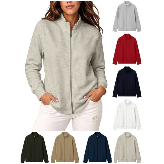 XRoczxe Women's Stand-Collar Full-Zip Jacket – Casual Long-Sleeve Sweatshirt Cardigan with Pockets | Suitable for Autumn and Winter