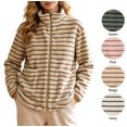 thumbnail image 1 of XRoczxe Women's Striped Fleece Jacket, Soft Sherpa Full Zip Pullover with Pockets, Cozy Warm Winter Coat for Casual Outdoor Fall Wear, 1 of 8