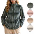 thumbnail image 1 of XRoczxe Women's Striped Fleece Jacket, Soft Sherpa Full Zip Pullover with Pockets, Cozy Warm Winter Coat for Casual Outdoor Fall Wear, 1 of 8