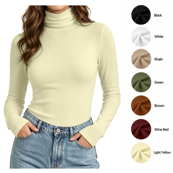 XRoczxe Women's Turtleneck Long Sleeve Shirt, Soft Stretchy Slim Fit Mock Neck Top, Casual Basic Solid Color Tee for Fall Winter Layering & Daily Wear