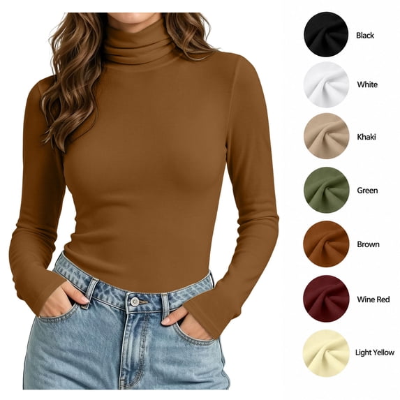 XRoczxe Women's Turtleneck Long Sleeve Shirt, Soft Stretchy Slim Fit Mock Neck Top, Casual Basic Solid Color Tee for Fall Winter Layering & Daily Wear