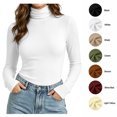 thumbnail image 1 of XRoczxe Women's Turtleneck Long Sleeve Shirt, Soft Stretchy Slim Fit Mock Neck Top, Casual Basic Solid Color Tee for Fall Winter Layering & Daily Wear, 1 of 9