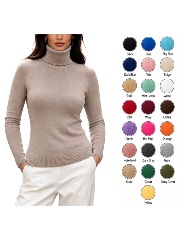 Women's Turtleneck Sweater, Soft Knit Long Sleeve Pullover Top, Warm Ribbed Mock Neck Basic Shirt for Fall Winter Office Casual Wear|Rose Gold