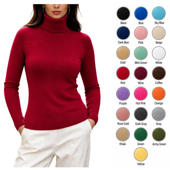 XRoczxe Women's Turtleneck Sweater, Soft Knit Long Sleeve Pullover Top, Warm Ribbed Mock Neck Basic Shirt for Fall Winter Office Casual Wear|Red