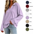 thumbnail image 1 of XRoczxe Women's V Neck Ribbed Knit Pullover Sweater, Long Sleeve Collared Casual Top, Soft Stretchy Tunic Shirt for Fall Winter Daily Office Wear, 1 of 7