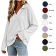 thumbnail image 1 of XRoczxe Women's V Neck Ribbed Knit Pullover Sweater, Long Sleeve Collared Casual Top, Soft Stretchy Tunic Shirt for Fall Winter Daily Office Wear, 1 of 7