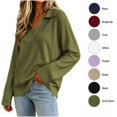 thumbnail image 1 of XRoczxe Women's V Neck Ribbed Knit Pullover Sweater, Long Sleeve Collared Casual Top, Soft Stretchy Tunic Shirt for Fall Winter Daily Office Wear, 1 of 7