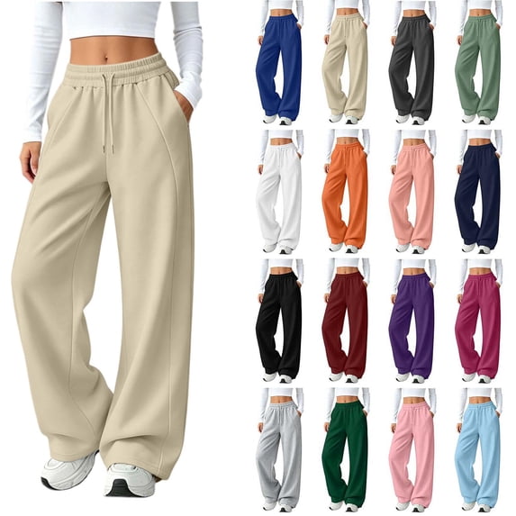 XRoczxe Women's solid-color wide-leg sweatpants with an elastic drawstring waist,soft fabric, side pockets, loose-fit casual athletic pants—available in multiple colors