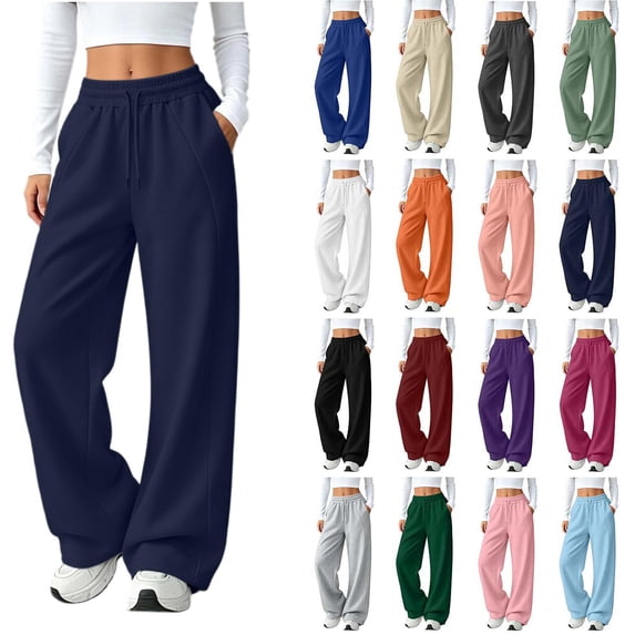 XRoczxe Women's solid-color wide-leg sweatpants with an elastic drawstring waist,soft fabric, side pockets, loose-fit casual athletic pants—available in multiple colors