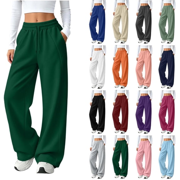 XRoczxe Women's solid-color wide-leg sweatpants with an elastic drawstring waist,soft fabric, side pockets, loose-fit casual athletic pants—available in multiple colors