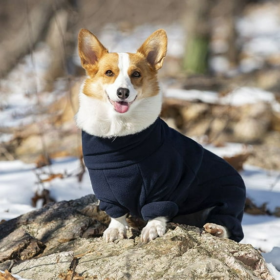 XS~3XL Big Dog Clothes Autumn Winter Dog Plush Sweater Hoodie/full Cover One Piece/suitable for Medium Large Dog Warm Coat (Navy blue,XS)