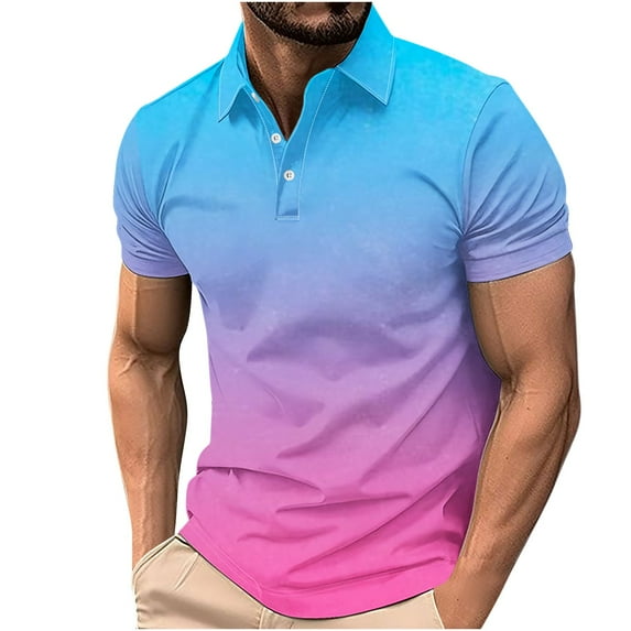 XS-4X Golf Shirts for Men Big and Tall Short Sleeve T-Shirts Plus Size Button Collared Pullover Gradient Printed Casual Lapel Tees Tops